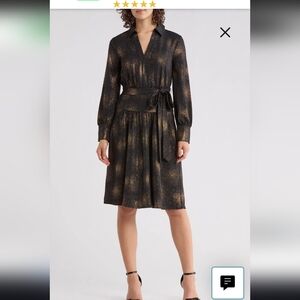 $149 Calvin Klein Women Dress Sz 10 Long Sleeve Foil Dot Chiffon Belted NWT